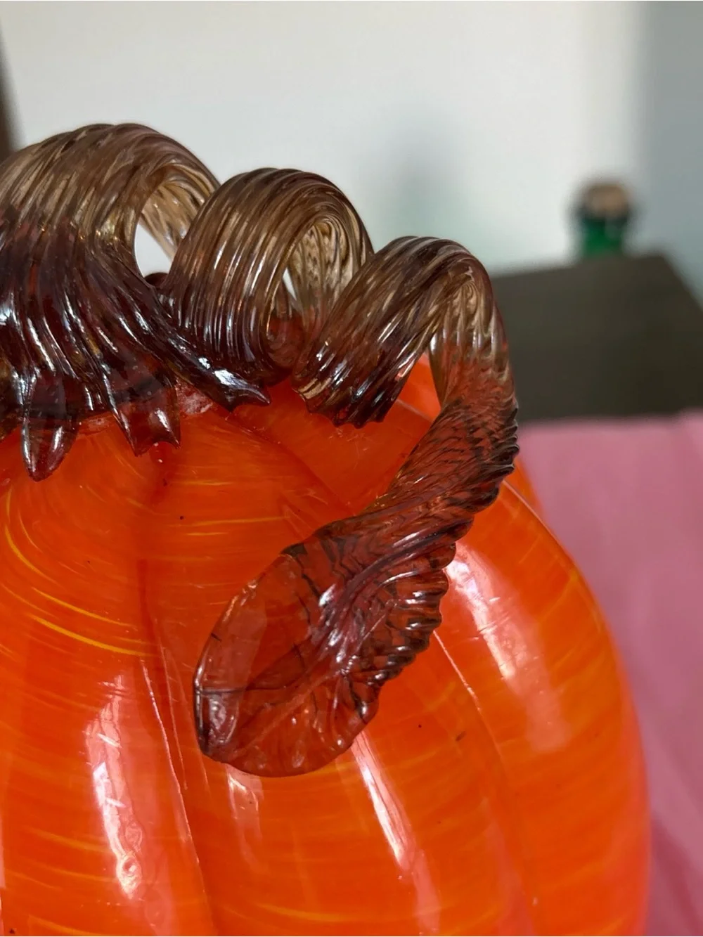 Handblown Glass Oranges Pumpkin Brown Stem